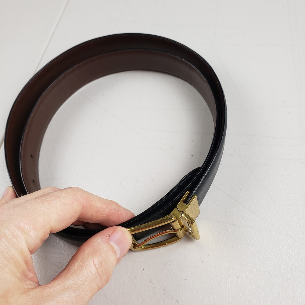 Coach Reversible Belt Men 40 Leather Solid Brass Buckle Black Brown Professional